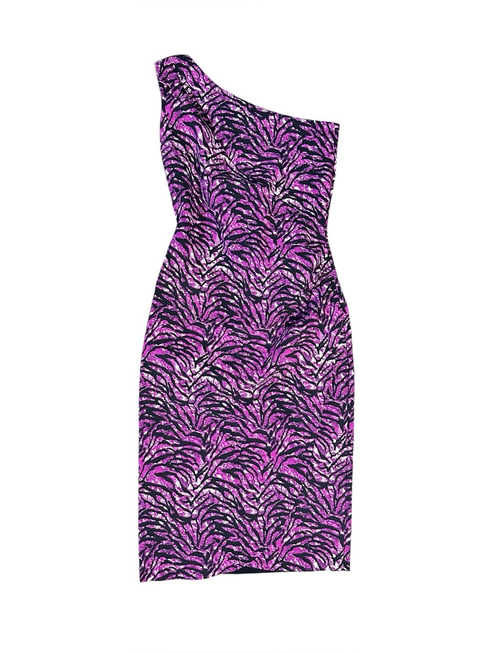 Chiara Boni One-Shoulder Purple Zebra-Print Sheath Dress 42 - Picture 3 of 8